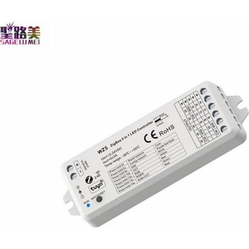 WZ5 DC12-24V Tuya app or RF 2.4G Zigbee 5 in 1 5CH led controller for RGB RGBW RGBCCT single color temperature led strip lights