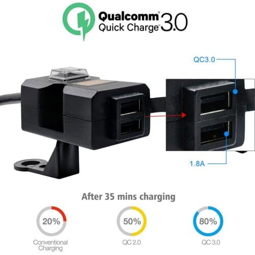 QC3.0 USB Motorcycle Charger Waterproof Dual USB Quick Charge 3.0 9V-32V Power Supply Adapter Charge for Phone Tablet GPS