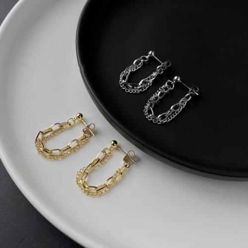 VSnow Fashion Double Layer Chain Dangle Earings for Women Unique Design Gold Silver Color Party Earings Jewelry Accessories