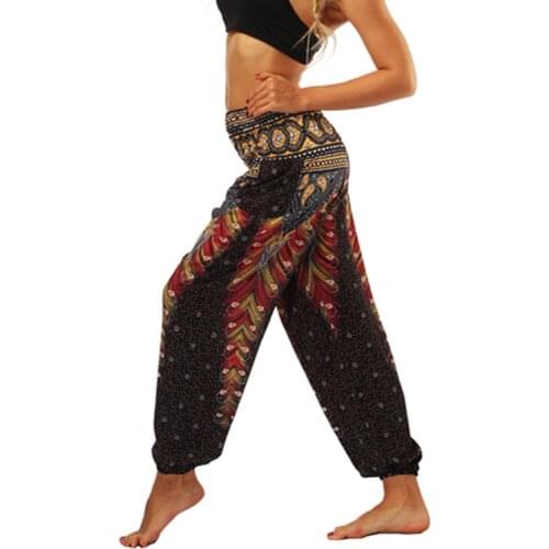 Women Yoga Pant Fitness Trouser Pocket Sport Bottom India Style Palazzo Dot Vintage Bloomers Dance Loose Travel Beach Hare Pant