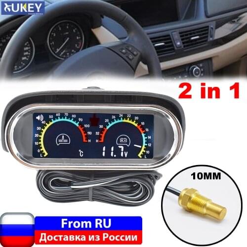 10mm 1/8 Voltmeter Volt Digital 12V/24V Sunshield Design Horizontal 2 in 1 LCD Car Truck Water Temp Gauge Temperature Sensor