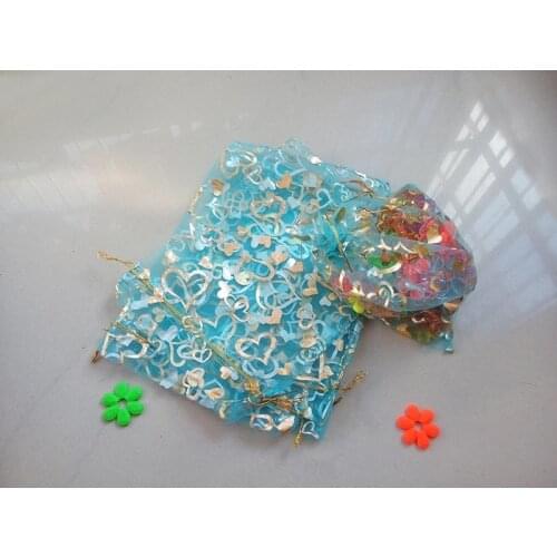 Lake blue heart organza bags 9x12cm 2000pcs jewelry packaging display bags gifts drawstring bag pouch jewelry bag for bracelets