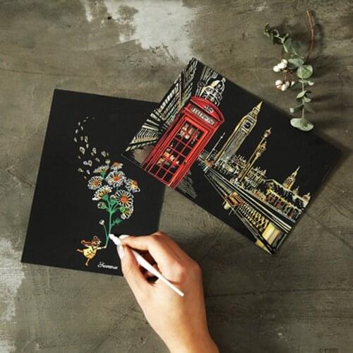 4pcs 20x14cm Magic Scratch Art Painting Paper With Drawing Stick Kids Doll Toys For Kids Birthday Party Gift Christmas Gift