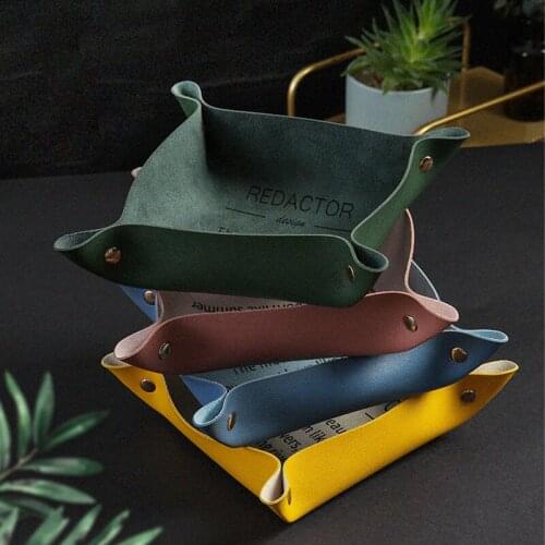 4Pcs/Set Multifunctional Storage Boxes Folding Sundries Organizer Case Leather Storage Tray Home Accessories Package Box 23x19cm