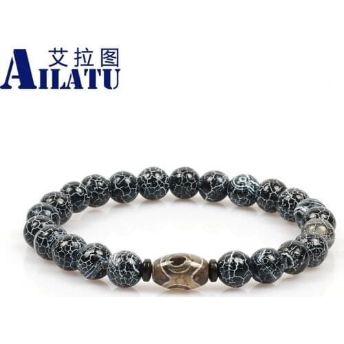 Ailatu Brand Lovers' Jewelry Dzi Eye Stone Charm with 8mm Weathering Onyx Stone&White Howlite Beads Couple Bracelets