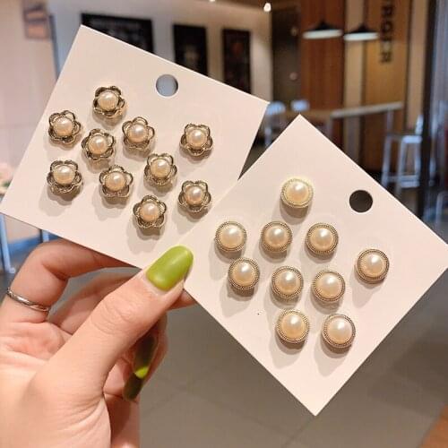 10pcs Button Brooch Set Imitation Pearl Rhinestones Pin Coat Clothes Accessories Gift Prevent Exposure Brooches for Women