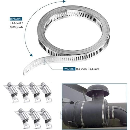 11.5 Feet Worm Clamp 1xHose Clamp Strap with 8pcs Fasteners 304 Stainless Steel Adjustable DIY Pipe Hose Clamp Ducting Clamp