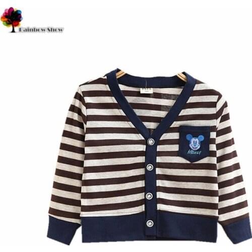 New Children Clothing Boys Autumn and Spring Casual Striped Basic Cotton Cardigan Lovely Cartoon Kids T-shirt