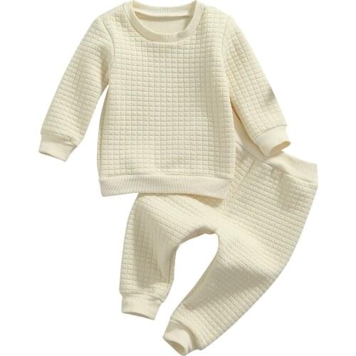 Kids Autumn Tracksuit Solid Color Round-Neck Long Sleeves T-Shirt + Elastic Waist Pants for Little Girls Boys 1-5 Years