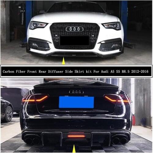 For Audi A5 S5 B8.5 2012-2016 Carbon Fiber Front Rear Diffuser Lip Spoiler Body Side Skirt kit Exhaust Tail Throat Wind knife