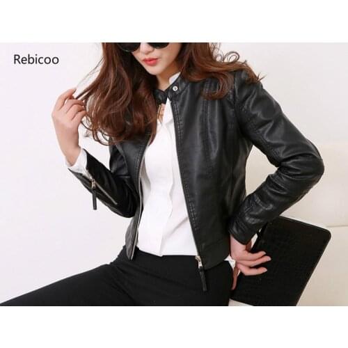 European Style PU Leather Jacket New Autumn Motorcycle Leather Outwear Women Slim Biker Coat Basic Streetwear