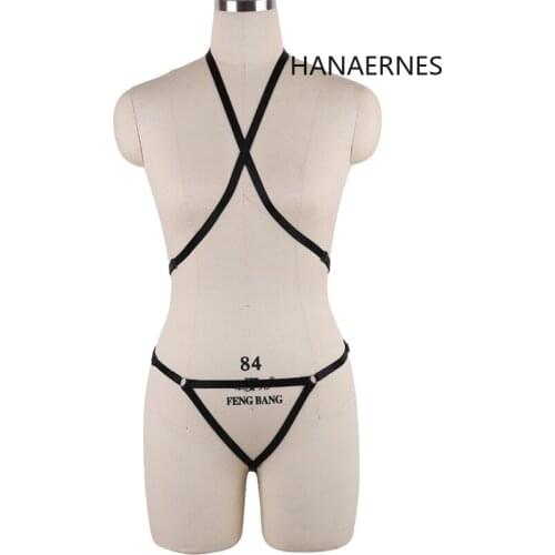HANAERNES Woman Pentagram Punk Harness Bra Belts Sexy Lingerie Body Bondage Caged Bralette simple design Gothic Bra Garters
