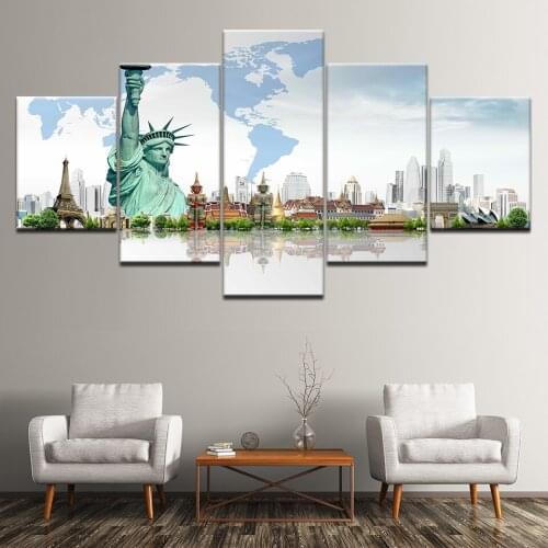 Canvas Painting Statue of Liberty USA 5 Pieces Wall Art Painting Modular Wallpapers Poster Print for living room Home Decor