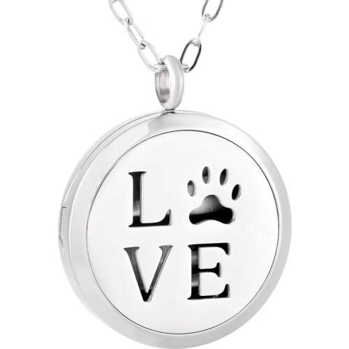 IJP0132 316L Hypo-Allergic Love Pet Footprint Aromatherapy Essential Oil Diffuser Locket Pendant Necklace for Women Accessories