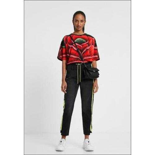 Spanish Desigual foreign trade color stripe decorative ladies loose casual jeans fashion elastic drawstring trousers