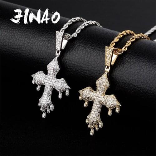 JINAO New Iced Out Cubic Zirconia Hip Hop Cross Pendant Necklace Fashion Jewery Cuban Chain For Gift