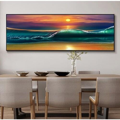 Sunset big sea waves diamond embroidery full square round drill 5d diy diamond painting mosaic puzzle large wall decor