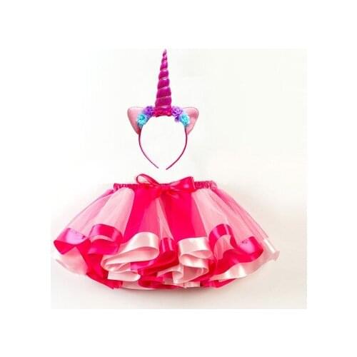 Unicorn cosplay set Headband +Rainbow Tutu Skirt Princess mesh Tulle Skirt Birthday Party Prom Children Halloween Easter Costume