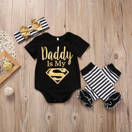 Newborn Baby Boy Girl Clothes Set Short Sleeve Top Bodysuits Leg Warmer Bow Headband 3pcs Clothing Outfits Set