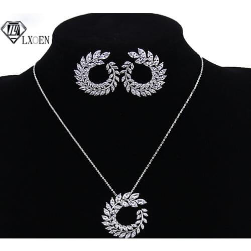 LXOEN Luxury AAA Zircon Olive Branch Pendant Set For Women Fashion White Rose Gold Color Wedding Jewelry Sets For Party