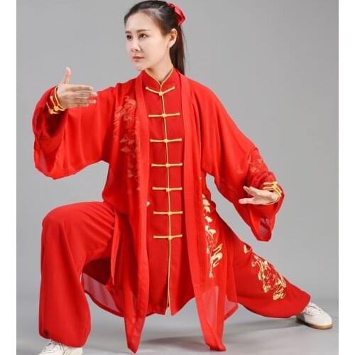 Red 3 Piece Set Chinese Warrior Costume Wushu Uniform Kung Fu Outfit Wing Chun Traditional Tang Suit Tai Chi Uniform TA2007
