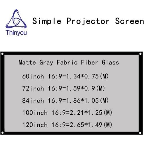 Thinyou 120inch 16:9 Matte Gray Fabric Fiber Glass Projector Screen Wall Mounted Enhance Brightness for Home Theater Bar