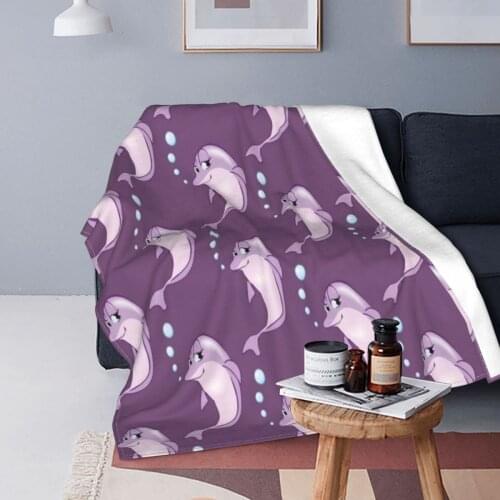 Cute Purple Dolphin Blanket Coral Fleece Plush Spring/Autumn Marine Portable Super Warm Throw Blanket for Bedding Bedroom Quilt