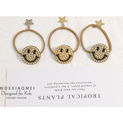 Cute Women Girls Cartoon Full Rhinestone Smiley Face Ties Hair Rope Elastic Hair Band Accessories Ponytail Holder Rubber Bands