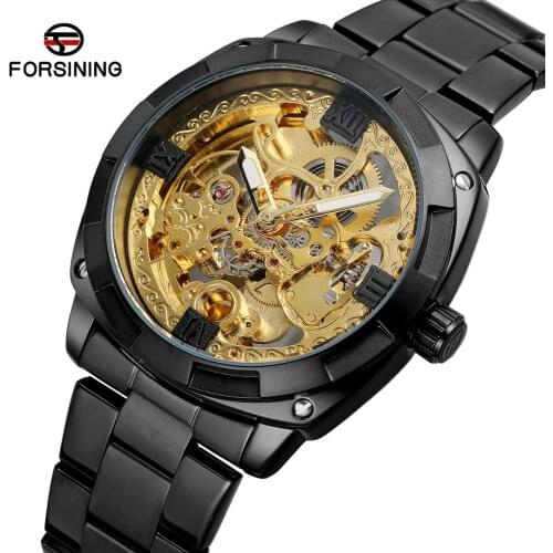 2019 Fashion Top Forsining Brand Luxury Gold Steel Watch Men Sport Business Clock Military Automatic Mechanical Wrist Skeleton