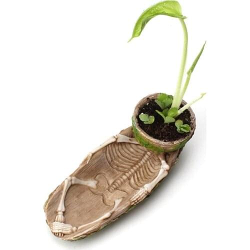 Mini Resin Skeleton Desktop Flower Pot Planter Sculptures Home Garden Office Boat Skull Model Succulent Craft Desk Decoration