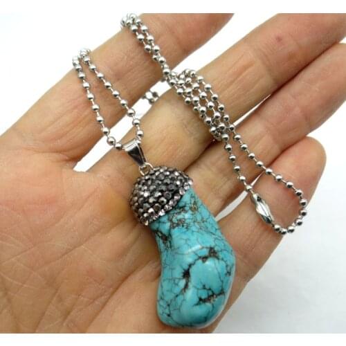 Natural Stone Turquoises Quartz Crystal tiger eye irregular pendant for diy Jewelry making stainless steel necklace Accessories