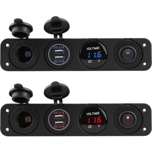 Nylon Material 4-in-1 On/Off Toggle Switch Panel Dual USB Charger Voltmeter for Car Boat Marine Truck Auto Accessories