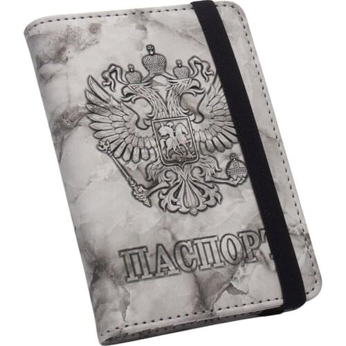 Russian Glossy Marble Pu Leather Passport Holder Complex Cute Business Credit Card Passport Cover With Elastic String