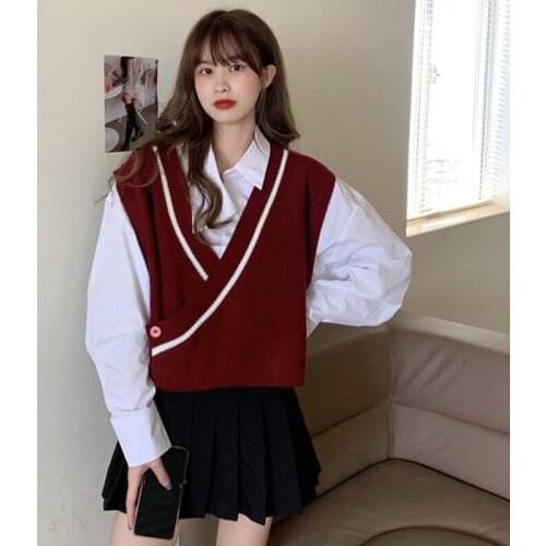 Autumn Korean Style Knitted Women’s Sweater Vest V-Neck Fashion Versatile Loose Popular Daily Button Short Waistcoat Tops Female