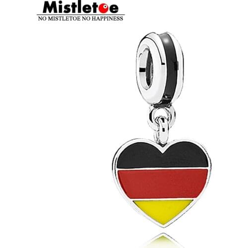 Authentic 925 Sterling Silver Germany Flag Heart Dangle Charms Red Black & Yellow Enamel Fit European Bracelet Necklace Jewelry