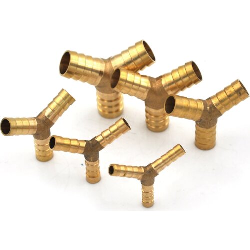 Hose Barb "Y" Type Brass Barbed Tube Pipe Fitting Tee 3 way Connector Adapter With Valve For Fuel Gas Water gold