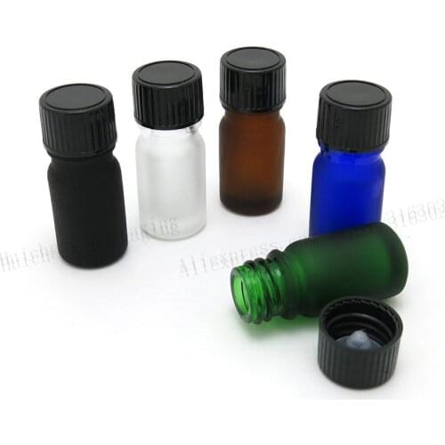 200 x 5ml Frost Amber Green blue Clear Boston Round Glass Essential Oil Bottler With Black Polyseal (Cone)Lined Closures