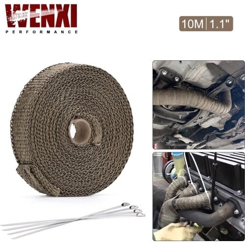 1"/25MM 10M Titanium Exhaust Header Pipe Heat Wrap Tape With Locking Ties Thermal Protection Roll Shield Car Accessories