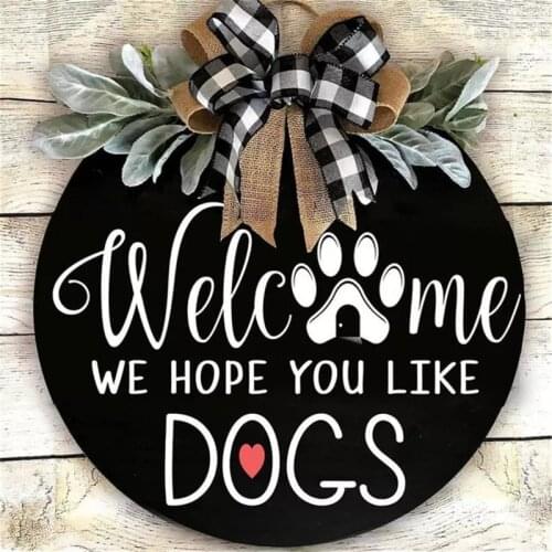 Welcome Sign Wreath Front Door Hanger with Bow 29/39CM Round Outdoor Hanging Vertical Sign Home Decoration Wreath Decoration