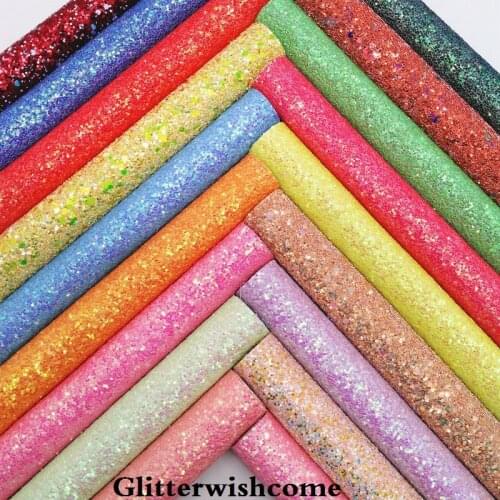 Glitterwishcome 21X29CM A4 Size Vinyl For Bows Fluo Chunky Glitter Leather fabric Vinyl for Bows, GM151A