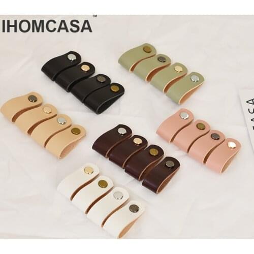IHOMCASA Brass Vintage Furniture Cabinet Handles Kitchen Dresser Wardrobe Cupboard Drawer Knobs Door Pulls Brown Genuine Leather