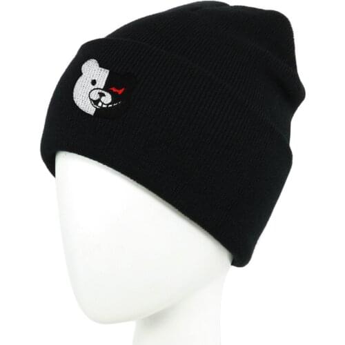Anime Danganronpa Embroidery Knitted Hats for Women Monokuma Cosplay Skullies Beanies Hat For Men Warm Hip-Hop Ski Caps