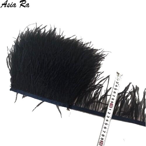 High Quality 10meters Dyed navy blue Ostrich Feather Trims Width 5-6 inches feathers Ribbon for Skirt/Dress/Costume Decoration