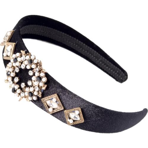 INS Korean style of INS Vintage new retro rhinestone pearl hair hoop wide gold velvet headband female dropshipping headbands