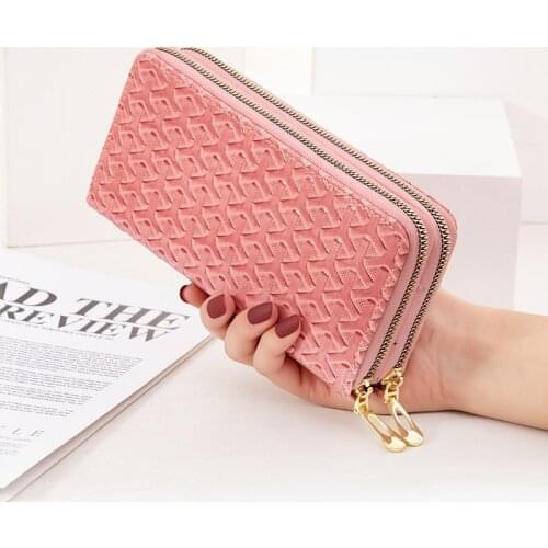 Women Long Wallet Double-decker Zipper Hand Bag Bright Leather Striped Phone Bag Wallets for Women