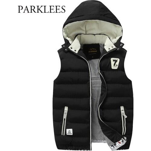 Winter Hooded Vest Men Sleeveless Mens Cotton-Padded Waistcoat Casual Slim Fit Thick Warm Outwear Hommes Veste Chaqueta Hombre