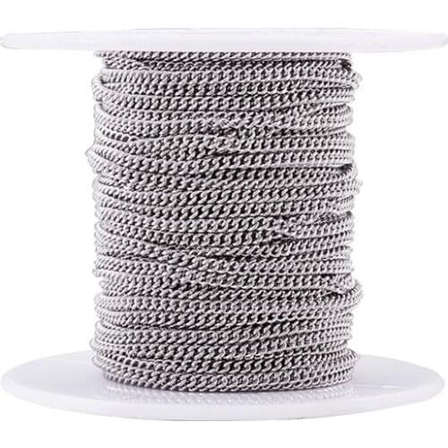 10m Stainless Steel Curb Chains Link Unwelded with Spool For DIY Bracelet Necklace Making Findings 2.4x1.9x0.5mm