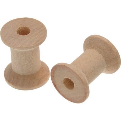 10Pcs Wooden Empty Thread Spools Natural Color 29mm x23mm