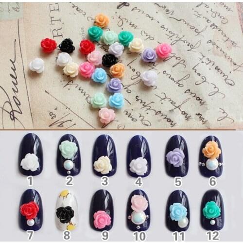 100pcs/lot mix by random colors resin rose floral flower nail art decoration