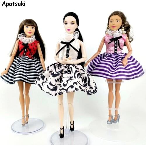 3pcs/lot Lace Doll Clothes for Barbie Doll Stripes Short Dress Outfits Clothing for 1/6 Dolls Accessories DIY Toy for Kid